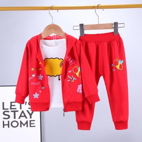 2021 Children Clothes Suit Autumn Baby Girls Clothing infant Girls Hooded coat+T-shirt+Pants 3 Piece Set Costume Kids Tracksuit
