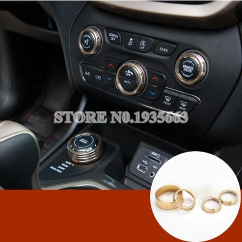 For Jeep Cherokee Gold/Blue/Red Air Condition Knob & 4WD Knob Trim Cover 2014-2016 4pcs Car Accessories Interior Car Decor