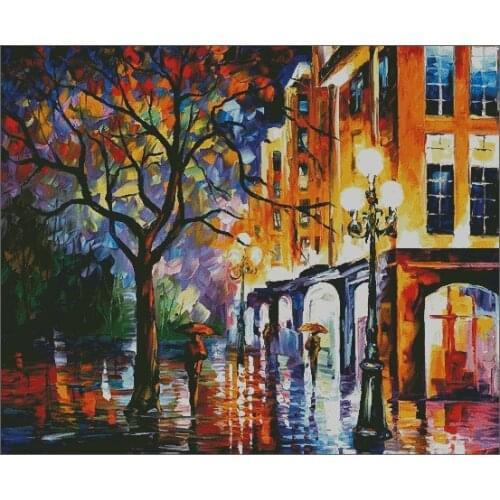 Rainy Street Oil Painting Top Quality Cross Stitch Kits 14CT Unprinted Counted Sewing kit Embroidered Art Handmade Home Decor