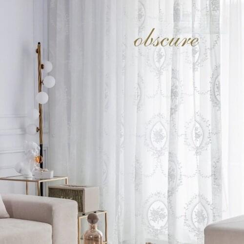 French Rococo Curtains White Tulle Curtains Elegant Window Curtain Living Room Floral Sheer Curtains Embroidered Voile Curtain