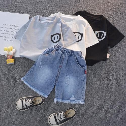 Summer Baby Boys Clothes Casual Kids Clothing Sets Print Childrens Clothing 2 Pcs T-Shirt + Jeans Children Clothes Boys 1-4 Y