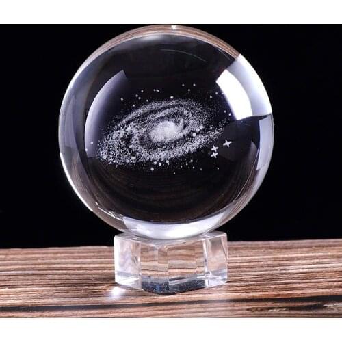 H&D 80mm Galaxy Crystal Ball Glass Sphere Display Globe Paperweight Healing Meditation Ball with Clear Stand for Creative Gift