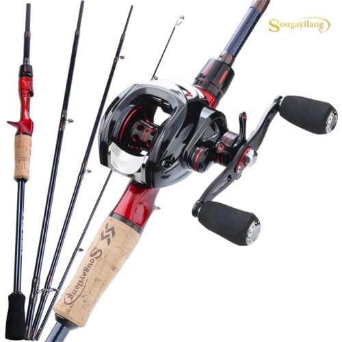 Sougayilang Top Quality Fishing Combo 1.8m 2.1m 2.4m 4 Sections Carbon Rod and 11+1BB Baitcasting Reel Fishing Wheels Set Pesca
