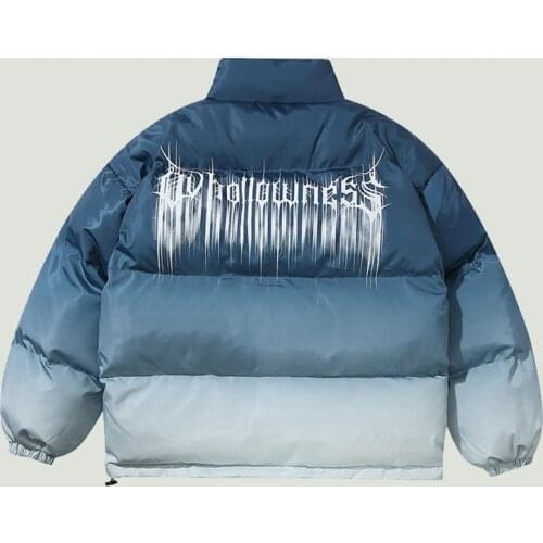 2021 Hip Hop Oversized Jacket Parkas Mens Streetwear Harajuku Letter Printed Coats Male Winter Cotton Warm Padded Outwear Blue