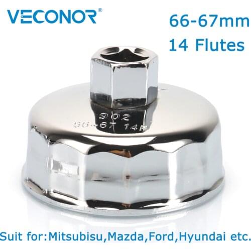 Veconor 1/2" Square Dr. Steel 66mm-67mm Oil Filter Wrench Cap Housing Tool Remover 14 Flutes Universal For Mitsubisu Mazda Ford