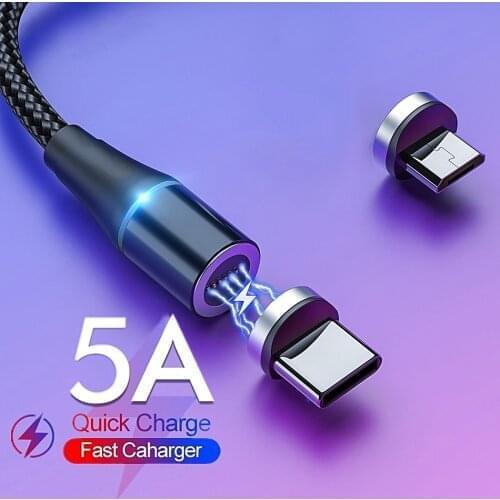 5A Super Fast Charging Magnetic Cable Micro USB Type C Phone LED Light 1M 2M Charge For Xiaomi Redmi Note 9 Pro 9S 9A 9C 6 4X 5A