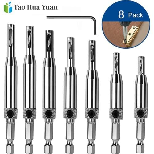 8Pcs/set HSS Self Centering Hinge Drill Bits Set Door Cabinet 5/64" 7/64" 9/64" 11/64" Center Drill Bit DropShipping Tool Set AA
