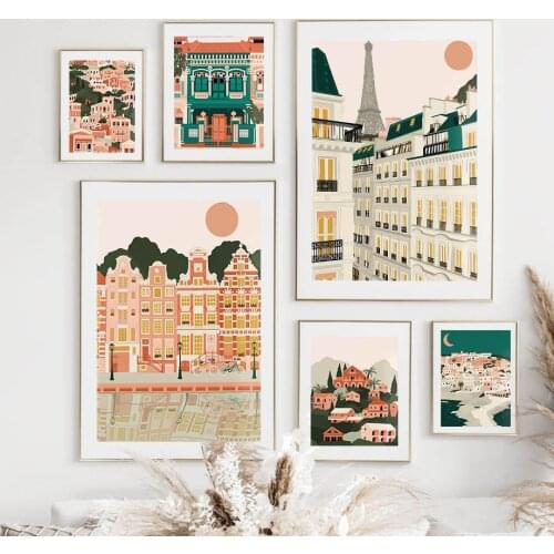 City Building Paris Tower Church Tree Sun Wall Art Canvas Painting Nordic Posters And Prints Wall Pictures For Living Room Decor