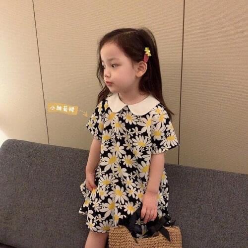 The New 2021 Girls' Summer New Little Daisy Doll Collar Dress Baby Girls Little Fresh Short-sleeved Skirt