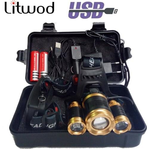 Rechargeable zoom led headlamp Fishing headlight T6+2R5 Torch Hunting head lamp Camping Headlamp Flashlight head light Drop Ship