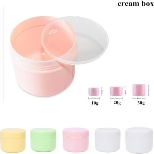 30/20/10g Plastic Empty Makeup Jar Pot Refillable Sample bottles Travel Face Cream/Lotion/Cosmetic Container 5colors Round shape