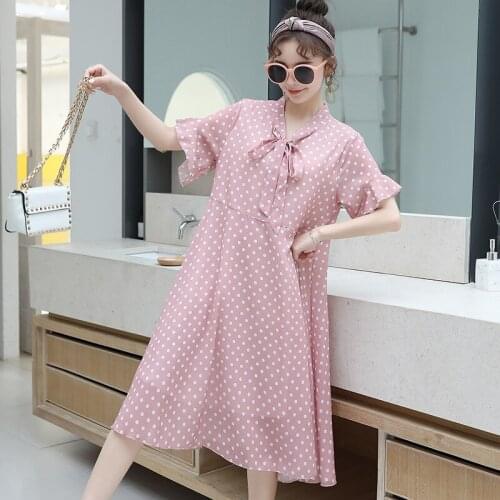 Pregnancy Dress Maternity Summer 2020 Fashion Polka Dot Chiffon Short-sleeved Dress Korean Pregnant Clothes