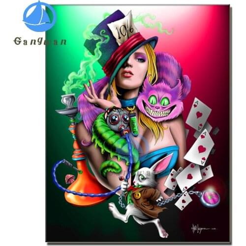 Full square/Round Diamond embroidery"Cat rabbit girl fantasy"diamond Painting Cross Stitch Rhinestone Of picture Cartoon Mosaic