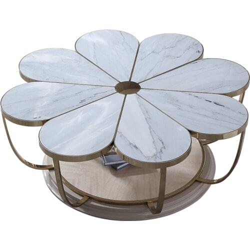 Postmodern light luxury marble tea table living room luxury creative petal shaped tea corner table combination