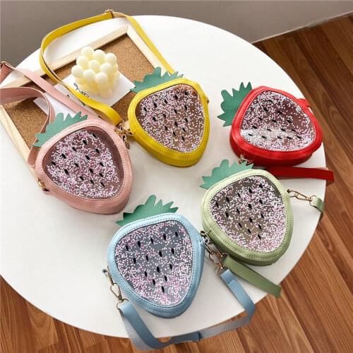 Transparent Sequins Childrens Crossbody Bags Lovely Strawberry Girls Baby Mini Shoulder Bag Cute Boys Kids Coin Purse Handbags