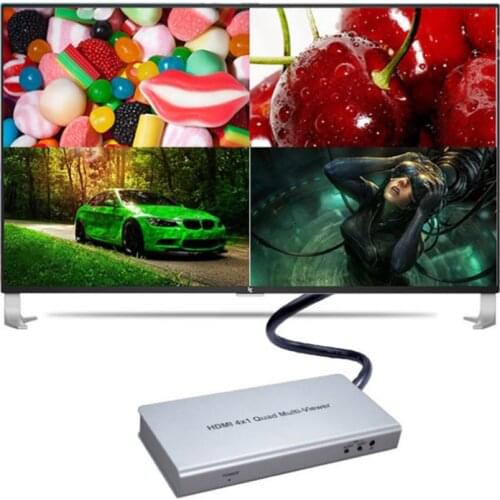 HDMI 4X1 Quad Multi-Viewer Seamless Video Display Switch Screen Splitter Panel Button IR Remote Control with 5pcs 1.5M Cables
