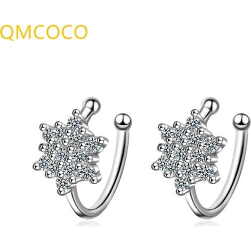 QMCOCO Korean Simple Elegant Snowflake Zircon Ear Bone Clip 2021 Fashion Trend 925 Silver For Woman Party Jewelry Ear Ornaments