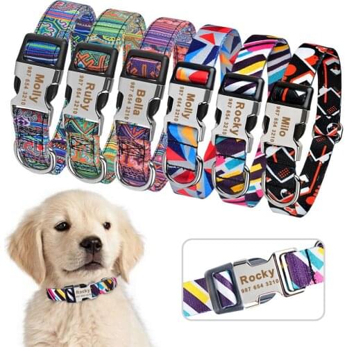 Adjustable Nylon Plaid Unisex Dog Collar Personalized Custom Free Engraved Name Dog Collar Small Large Product Dog Collar ID Tag
