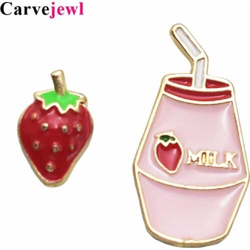 Carvejewl Fruit asymmetrical enamel earrings female lovely girl strawberry milk stud earring for women cute jewelry accessories