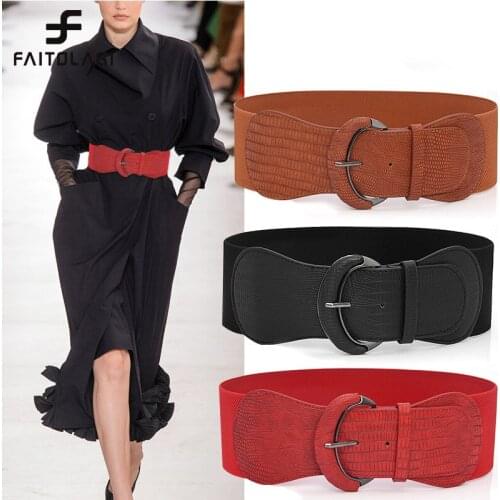 Wide Stretch Belt Solid Color Elastic Corset Belts For Women Dress Down Coat Metal Buckle Waistband Cummerbund