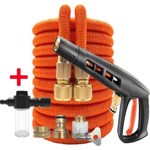 High Pressure Washer Car Wash Water Hose with Foam Pot Spray Gun Set Garden Expandable Flexible Magic Watering Hose Plastic Pipe