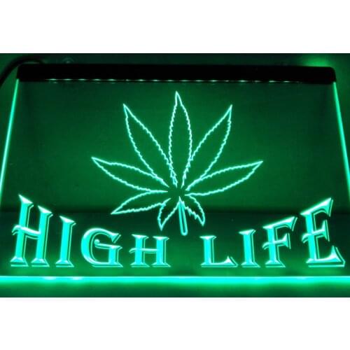 LA403g- Hemp Leaf High Life Bar LED Neon Sign