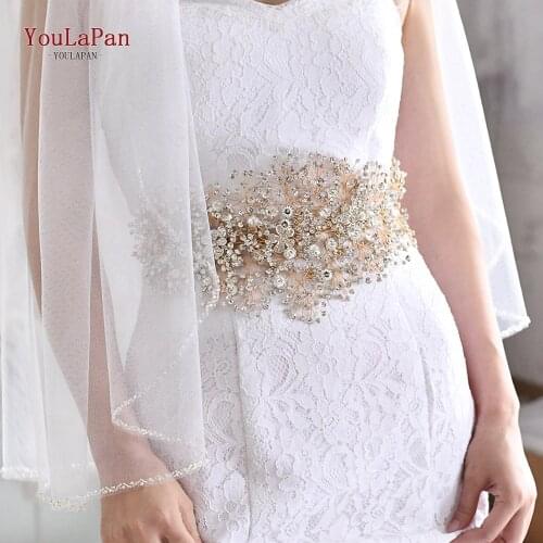 TOPQUEEN SH240-G Wedding Belt Flower Girl Sash Formal Dress Belts for Women Gold Jeweled Belt for Formal Dress Sparkly Belt