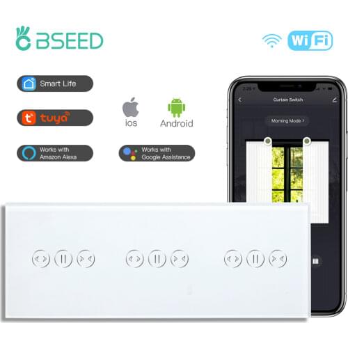 BSEED Triple Wifi Touch Curtain Switch Smart Wall Touch Switches Crystal Touch Switch Wireless Control Google Alexa Tuya APP