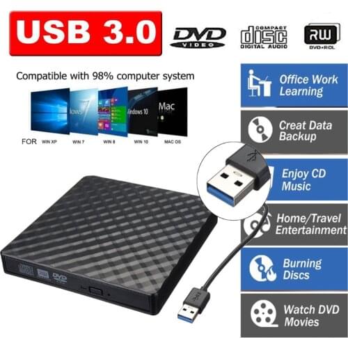 USB 3.0 External DVD Burner Writer Recorder DVD RW Optical Drive CD/DVD ROM Player MACs OS Windows XP/7/8/10 ABS Plastic