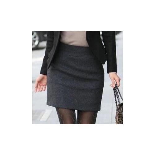 Top Quality Warm Winter Skirts Womens Autumn Fall Plus Size Zipper Black Gray Career Office Mini Short Pencil Wool Skirt