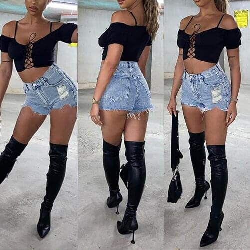 WomenS Denim Shorts Hot Pants Womens Jeans Mini Pants High Waist Denim Shorts Hole Beach Bottom Vintage High Waist Jeans