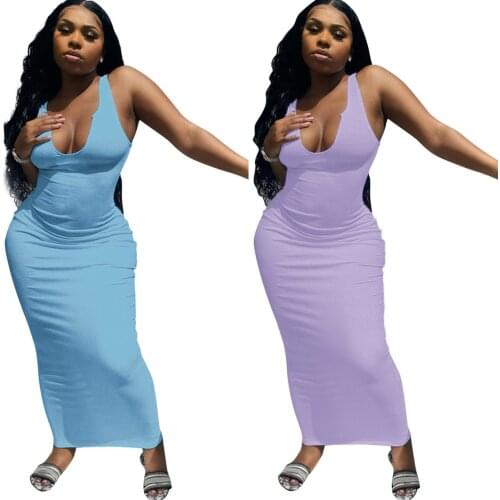 Somoshein S-3XL 2021 Summer Women Long Dress Fashion Casual Solid V Neck Sleeveless Sexy Dresses Wholesale Dropshopping