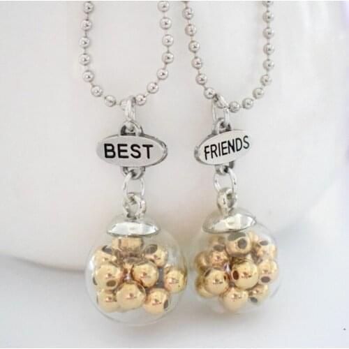 Gold Beads Transparent Glass Ball Necklace Children Best Friend BFF 2 Necklace Friendship Jewelry Gifts For Kids 2PCS/Set