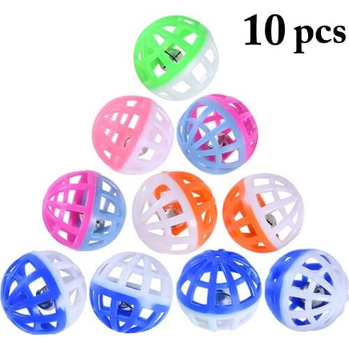 10PCS Random Color Pet Toy Balls Hollow Cat Chasing Ball Toys Plastic Bell Balls for Birds Training Toys Small Animal Funny Toy