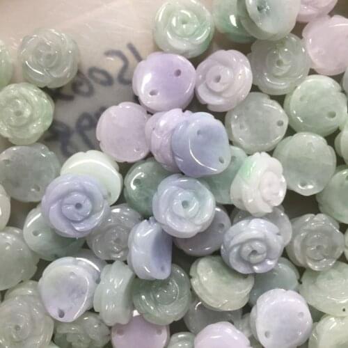 2pcs Round Beads Natural Lavender Light Green Type A Myanmar Jadeite Jade Fine DIY Ring or Earring Accessoriest for Womens
