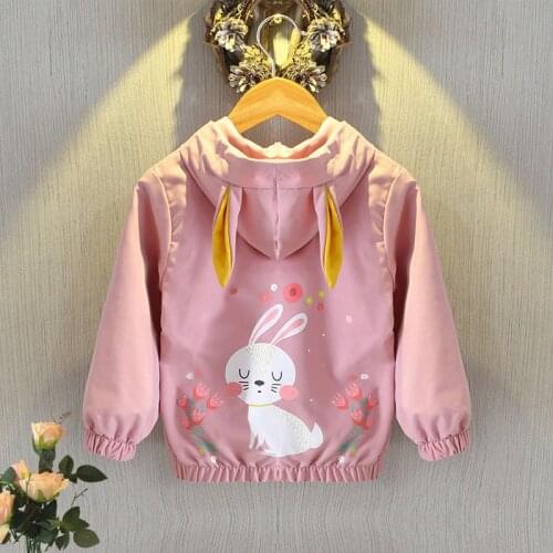 2021 Girls Hooded Cartoon Rabbit Thin Jacket Baby Kids Children Coat Two Colors