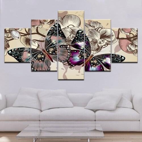 Abstract animal butterfly flower Wall Art Canvas Painting HD Print Poster 5 Panel bedroom living Room Home Decor Artwork Picture