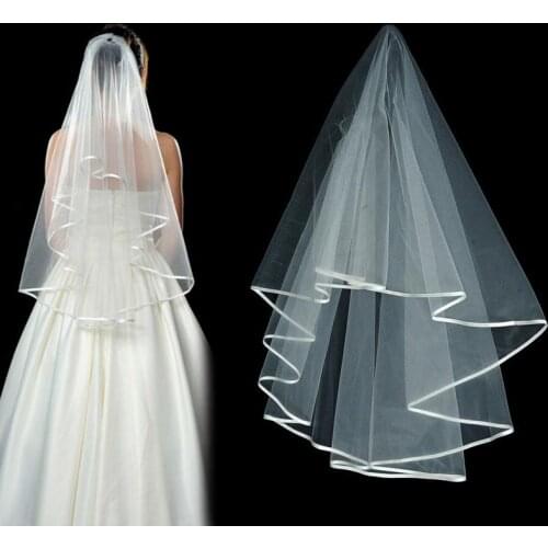 White Wedding Bridal Veil Tulle Bridal Veils with Comb Wedding Veils With Lace Ribbon Edge For Marriage Wedding Accessories
