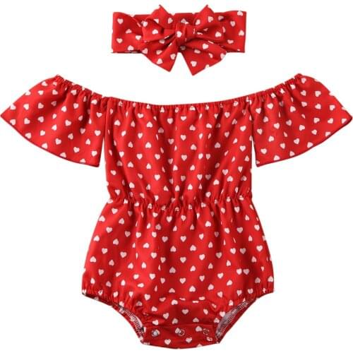 Baby Bodysuit 2020 Newborn Baby Girls Off Shoulder Dot Print Bodysuits Jumpsuit Headband 2PCS Outfits Clothes
