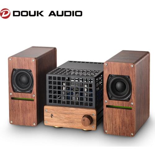 Douk audio HiFi Stereo 6N2+6N6 Vacuum Tube Amplifier&2" inch Speaker Rosewood Class AB Amp
