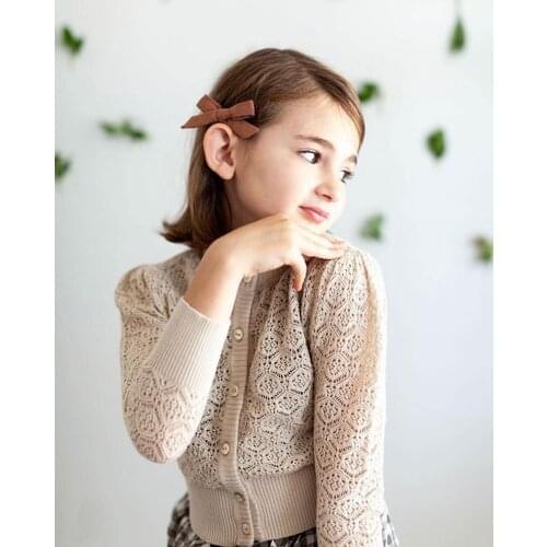 Girls boutique sweater for kids long sleeve hollow out cotton knit cardigan kids fall outwear tops for children