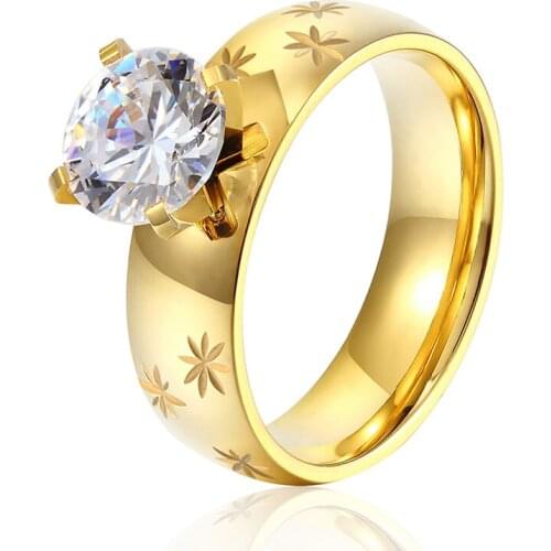 Hot fashion Personality Color Gold Stainless Steel Crystal Snowflake Rings For Women To Marry Engagement Ring