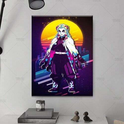 12Style Kids Room Living Retro Art Home Wall Decor Japanese Anime Demon Slayer Characters Series Picture Quality Canvas Painting