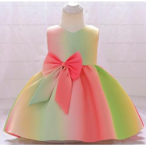 Colorful Bow Tutu Newborn Christening Princess Toddler Birthday Party Children Baptism Baby Girl Clothes Summer Dress Vestidos