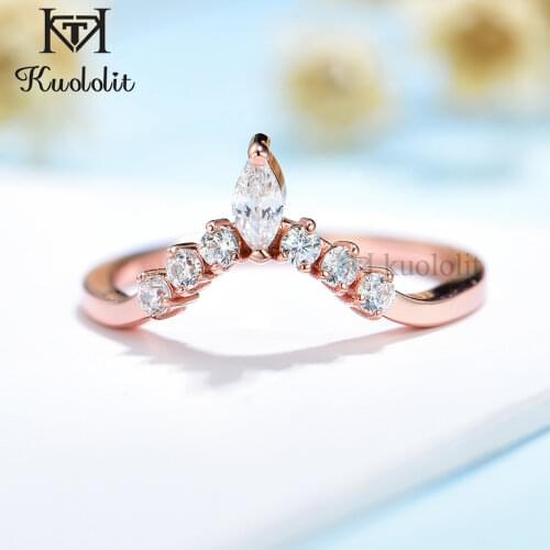 Kuololit 585 14K 10K Rose Gold Marquise Ring for Women Moissanite Solitaire Ring Matching V Band for Wedding Engagement Couple