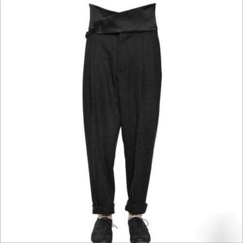 Hot ! 2020 New Men Plus Size Clothing High Waist Wide Leg Pants Personality Patchwork Big Loose Casual Singer Costumes Tousers