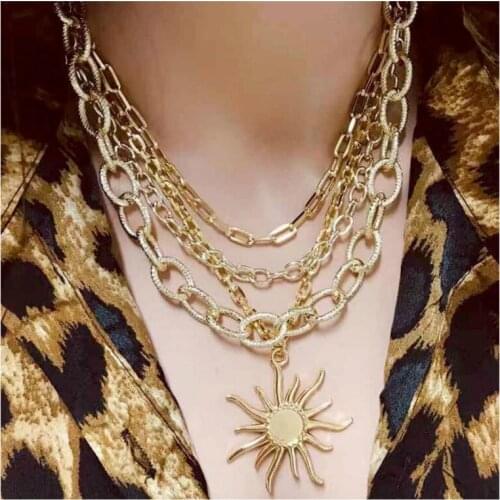 Punk stubby Cuban multi-layer necklace for women and men retro new design thick long chain necklace for punk statement jewelry