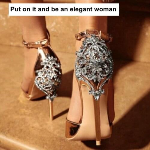 Fashion Hasp Crystal shoes women Thick Heel High-Heeled Leisure Shoes Sandals zapatos sapato feminino salto