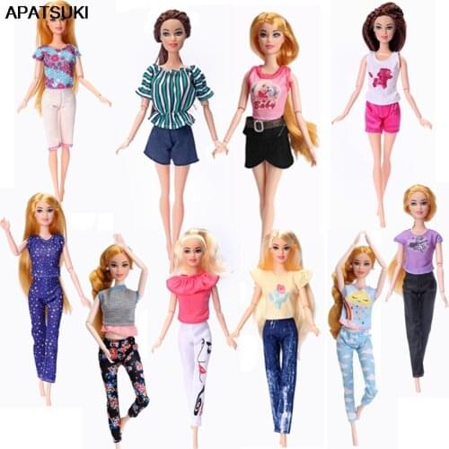 Fashion Dolls Clothes Set For Barbie Doll Outfits Shirt Tops Shorts Jeans Trousers Pants Dollhouse Accessories DIY Toys 1/6