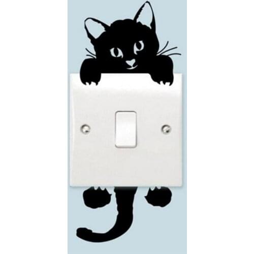 Black Cute Cat Switch Wall Stickers Decor Art Mural Baby Nursery Room Sticker Wallpaper For Living Room Home Decor PVC Mural Art